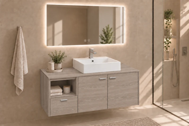 Mueble de baño NAXOS con encimera y lavabo Libra sobreencimera
