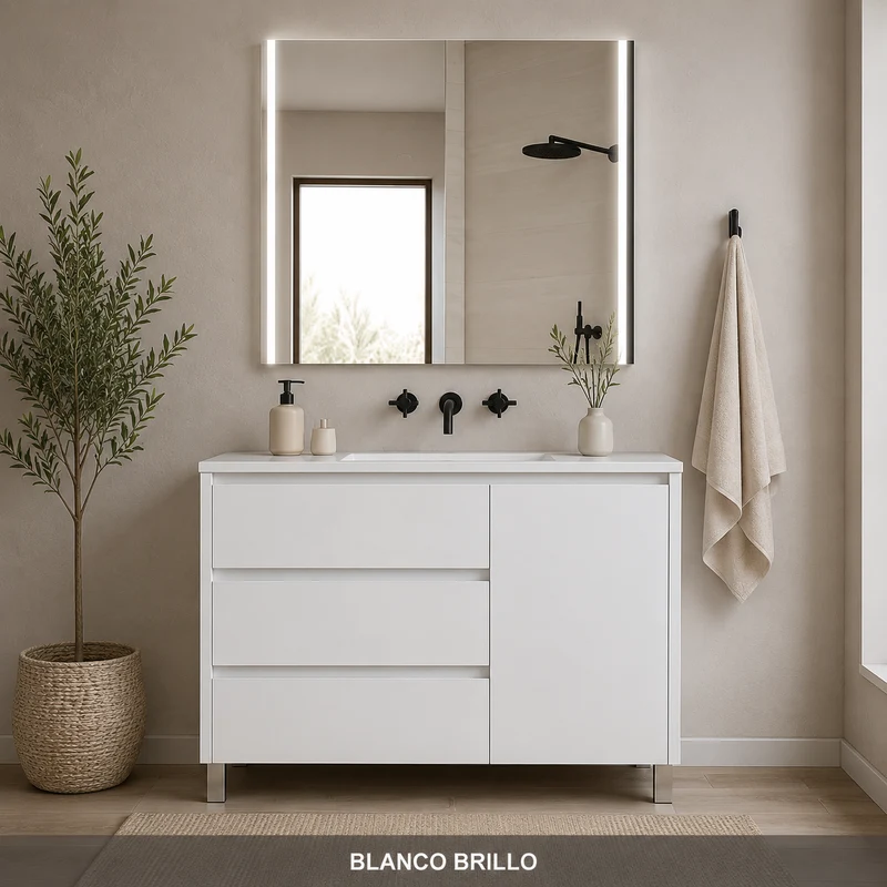 Pack mueble de baño Volum con lavabo y espejo LED Megan