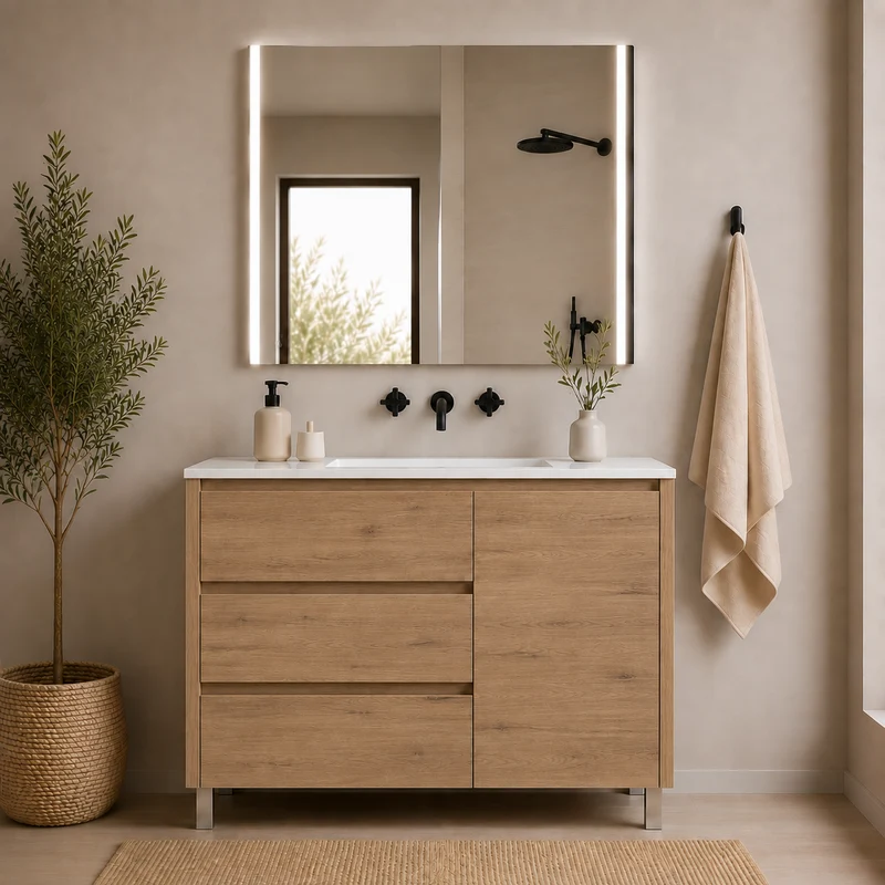 Pack mueble de baño Volum con lavabo y espejo LED Megan