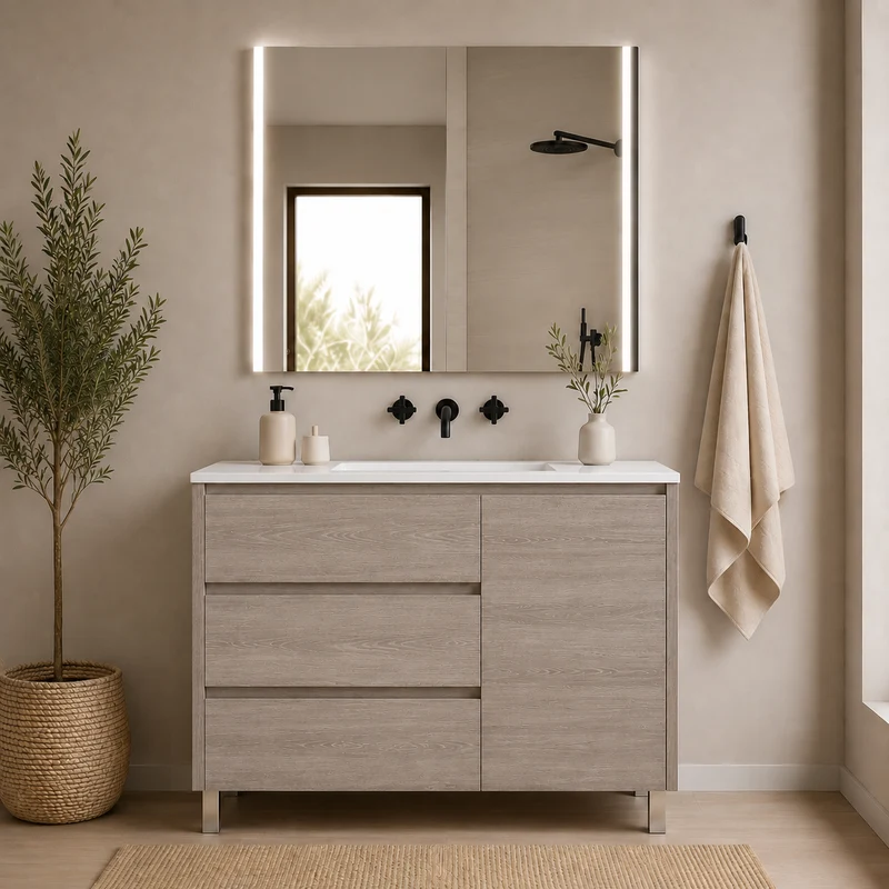 Pack mueble de baño Volum con lavabo y espejo LED Megan