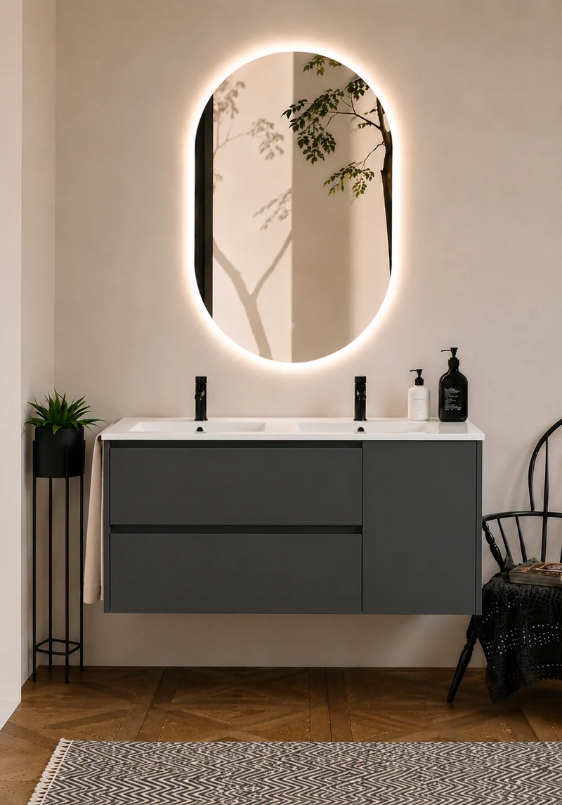 Mueble de baño suspendido Itaca con lavabo, cajones y puerta