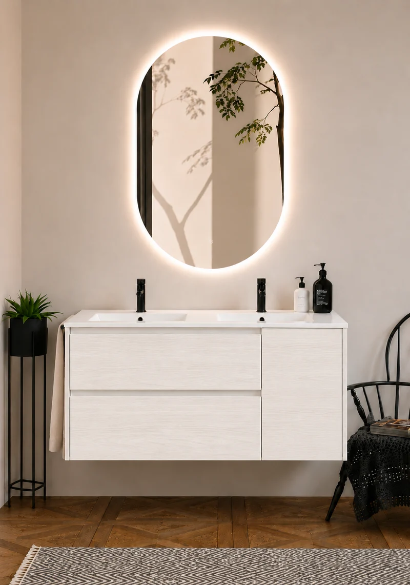 Mueble de baño suspendido Itaca con lavabo, cajones y puerta