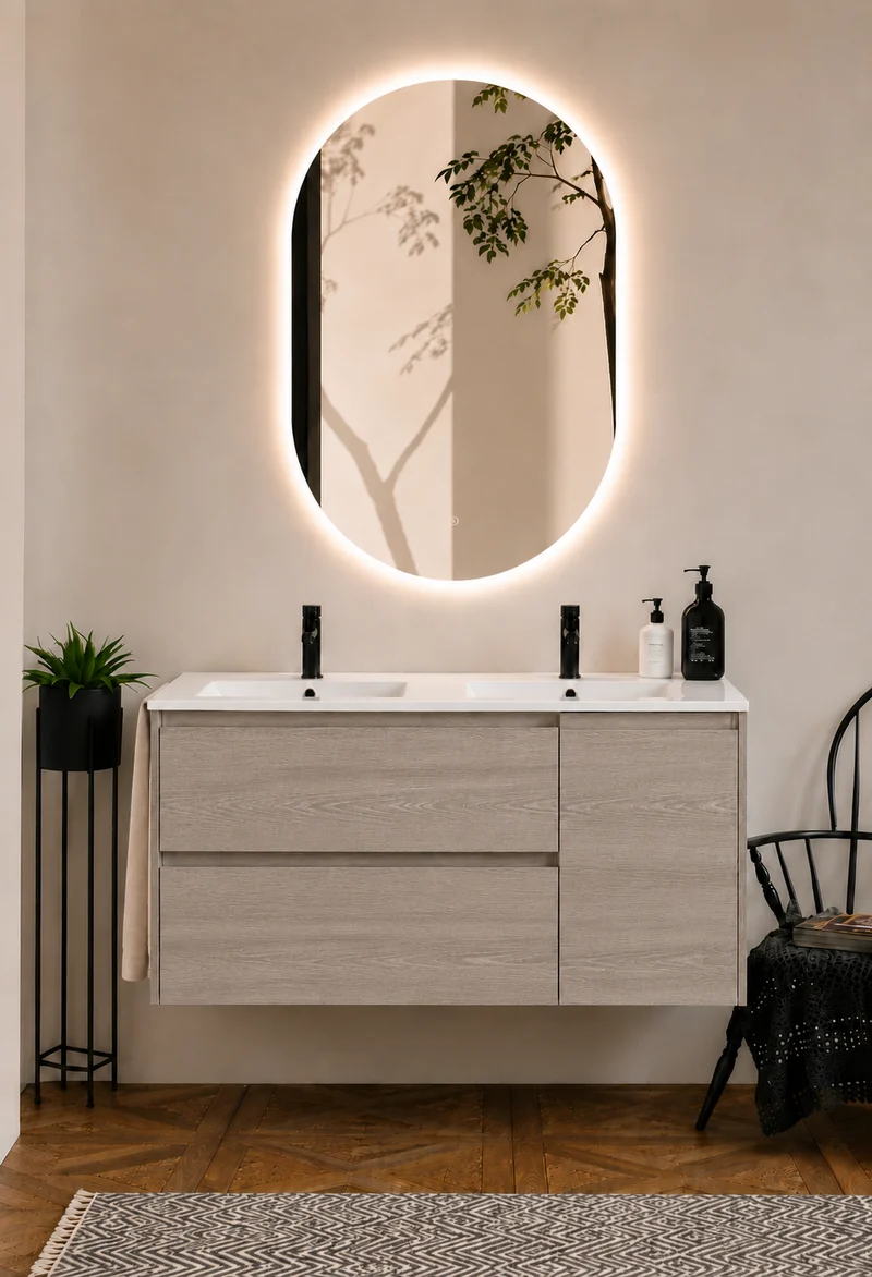 Mueble de baño suspendido Itaca con lavabo, cajones y puerta