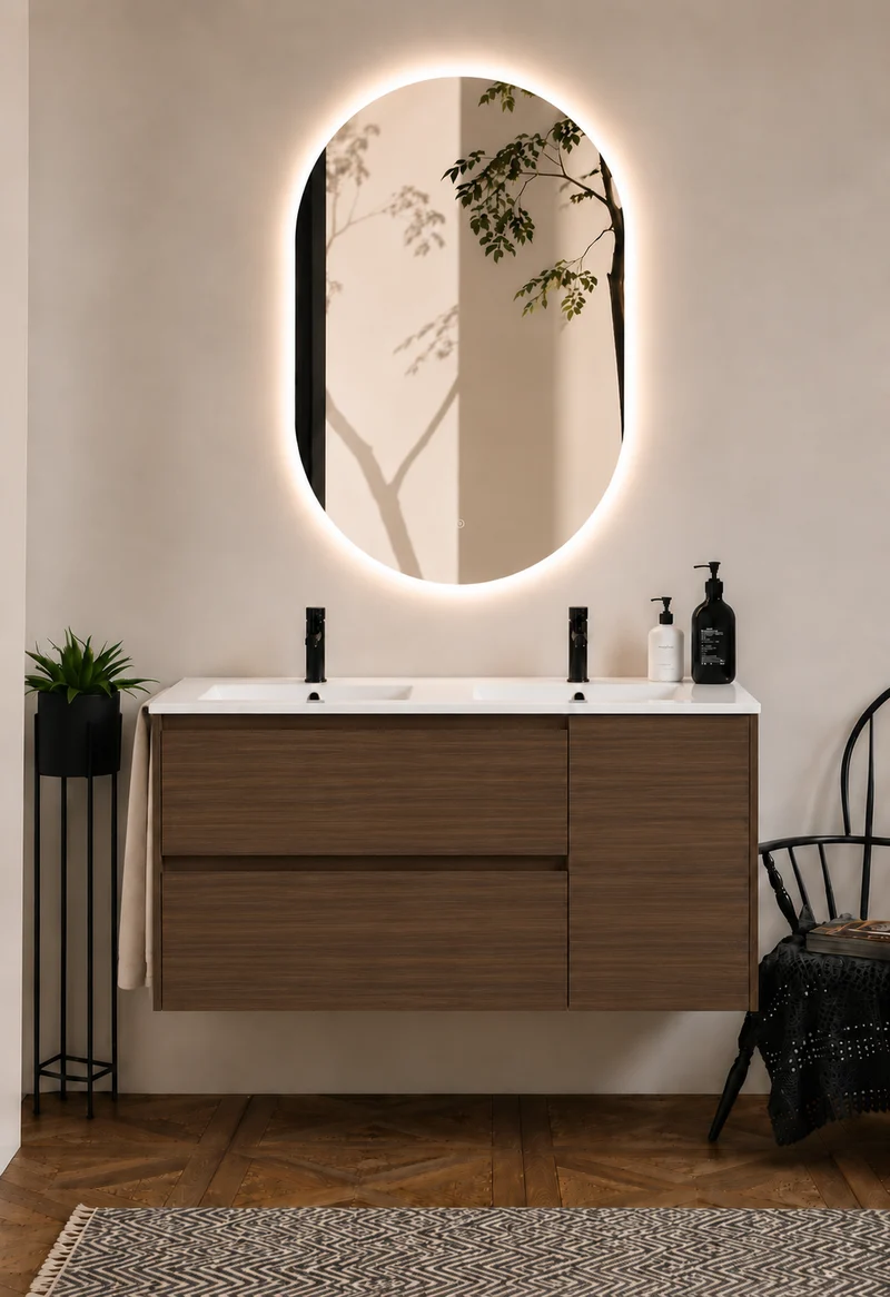 Mueble de baño suspendido Itaca con lavabo, cajones y puerta