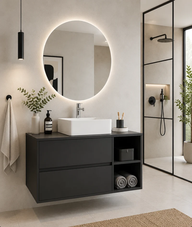 Mueble de baño Zeus con encimera y lavabo sobreencimera