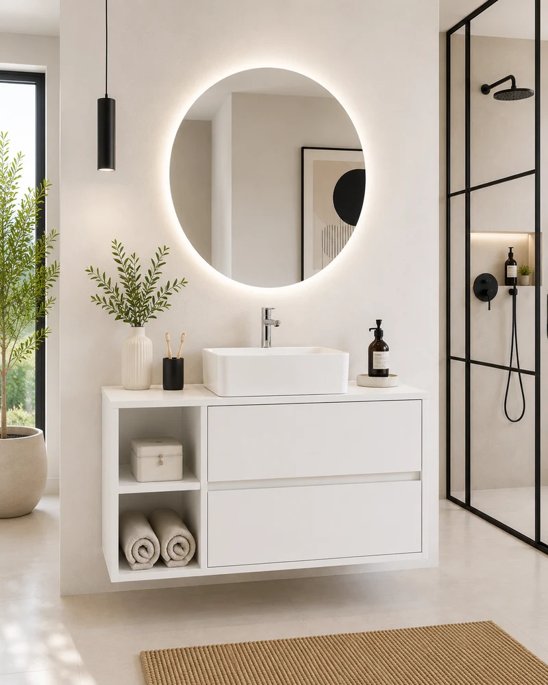 Mueble de baño Zeus con encimera y lavabo sobreencimera