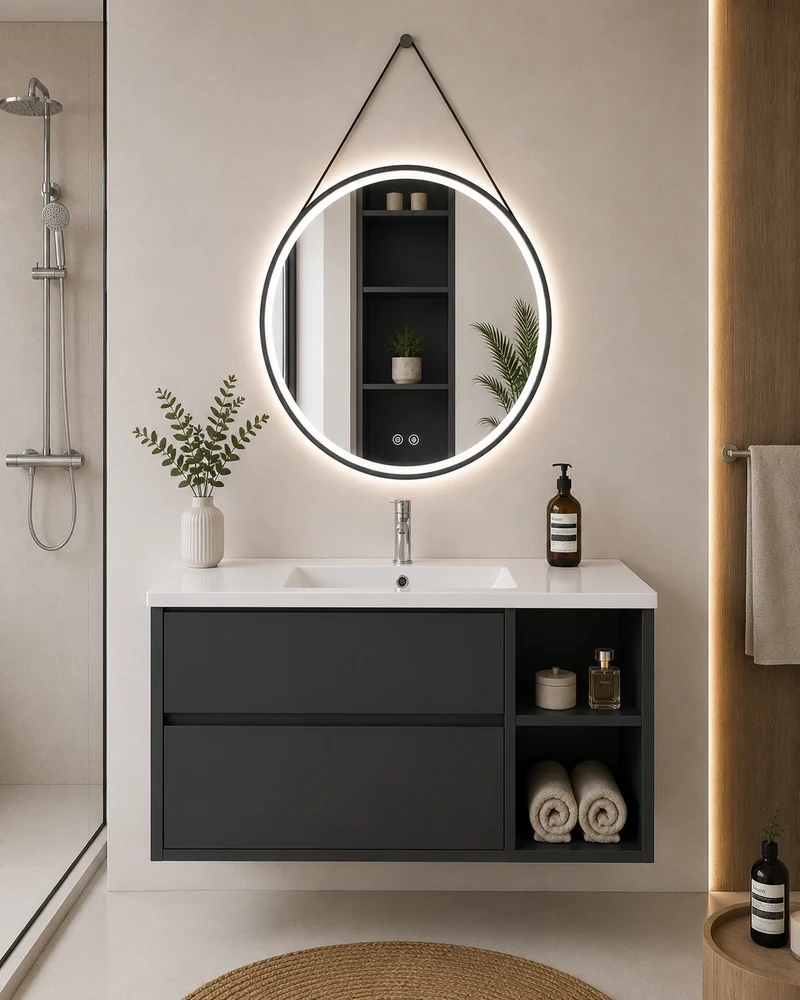 Mueble de baño Zeus con lavabo, 2 cajones y estante