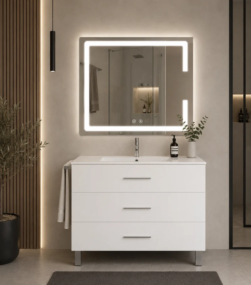 Mueble de baño con patas Ribera, lavabo y 3 cajones