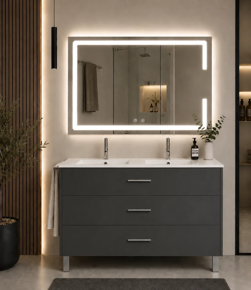 Mueble de baño con patas Ribera, lavabo y 3 cajones