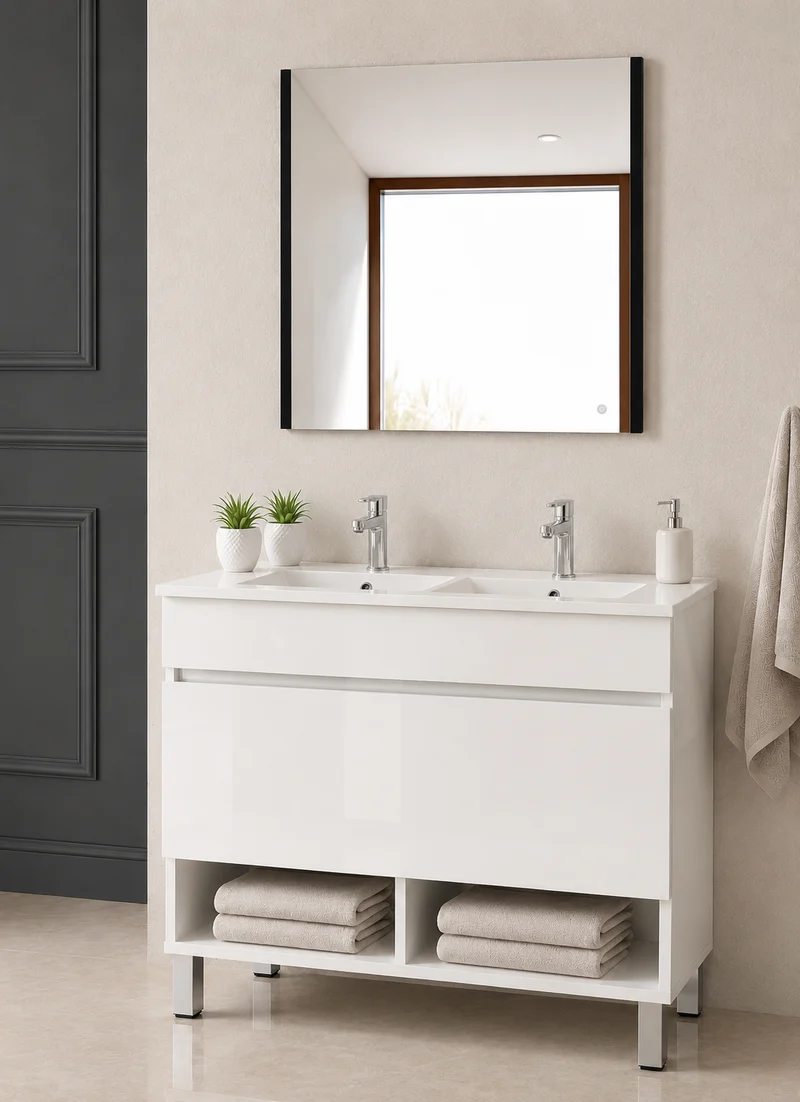 Mueble de baño con patas Nebari, cajón, estante y lavabo
