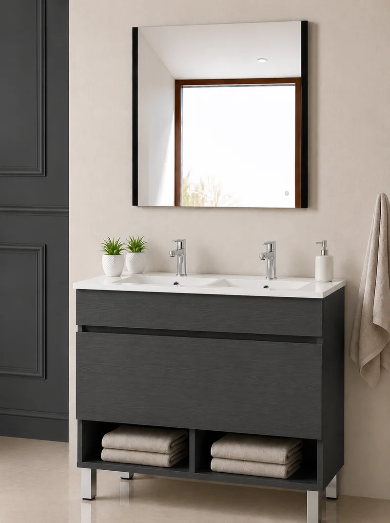 Mueble de baño con patas Nebari, cajón, estante y lavabo