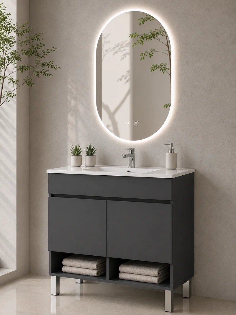 Mueble de baño con patas Nebari con puertas y lavabo