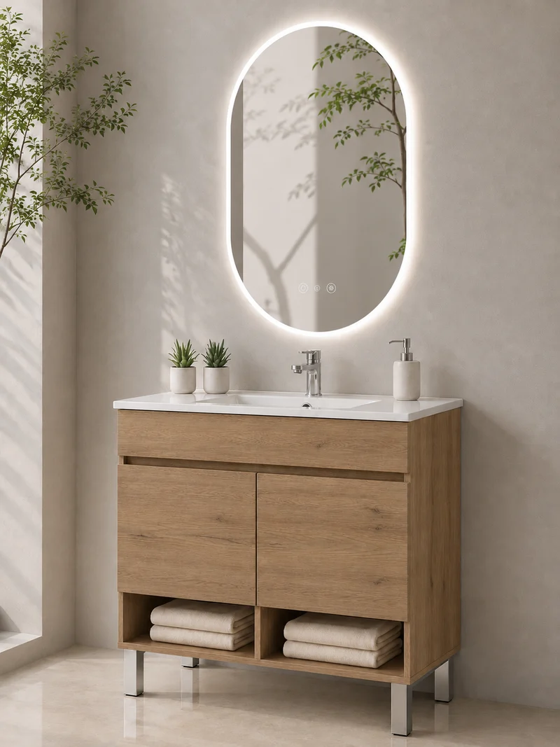 Mueble de baño con patas Nebari con puertas y lavabo