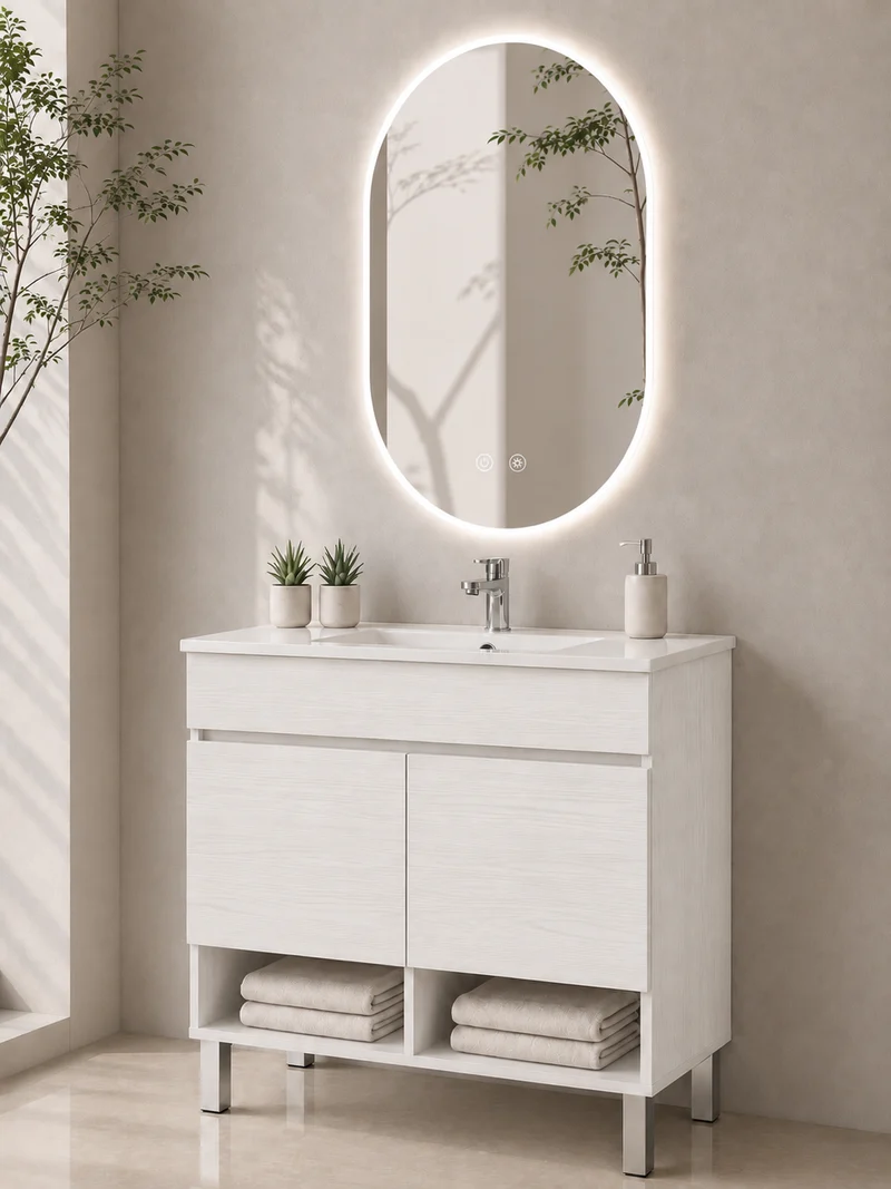 Mueble de baño con patas Nebari con puertas y lavabo
