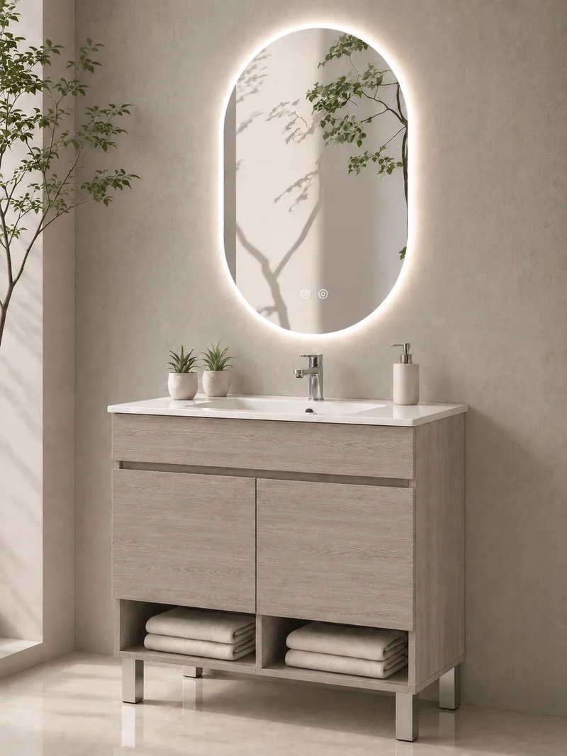 Mueble de baño con patas Nebari con puertas y lavabo