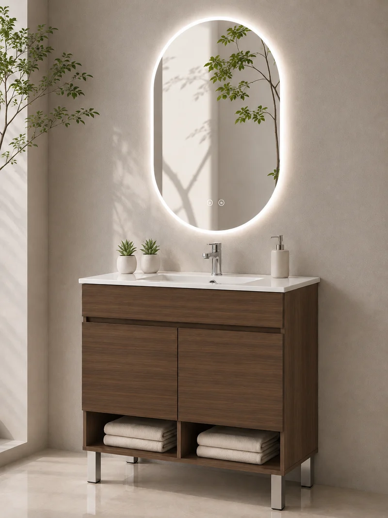 Mueble de baño con patas Nebari con puertas y lavabo