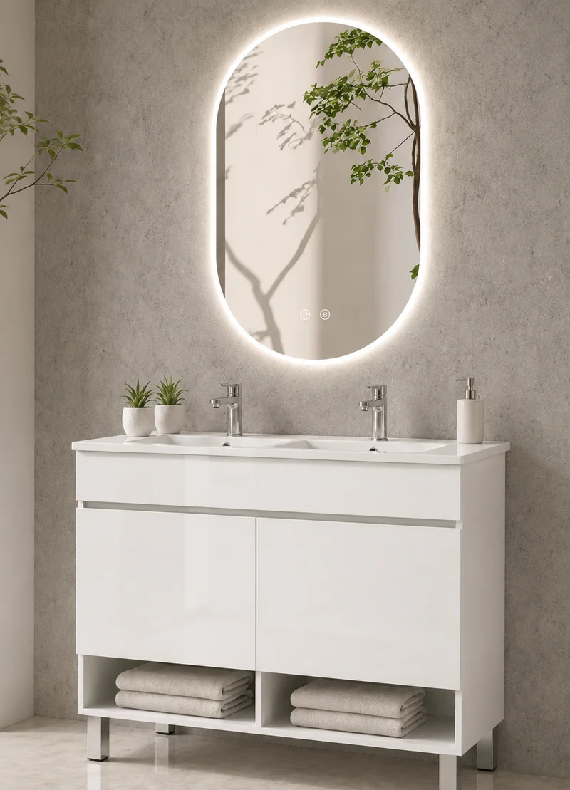 Mueble de baño con patas Nebari con puertas y lavabo