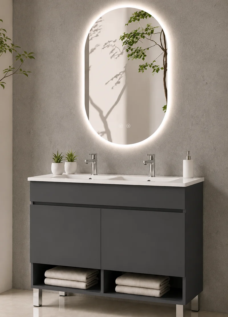 Mueble de baño con patas Nebari con puertas y lavabo