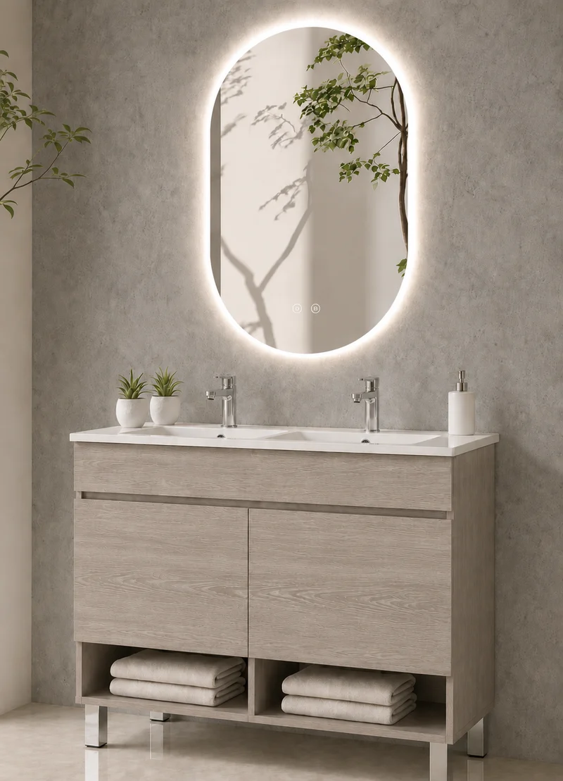 Mueble de baño con patas Nebari con puertas y lavabo