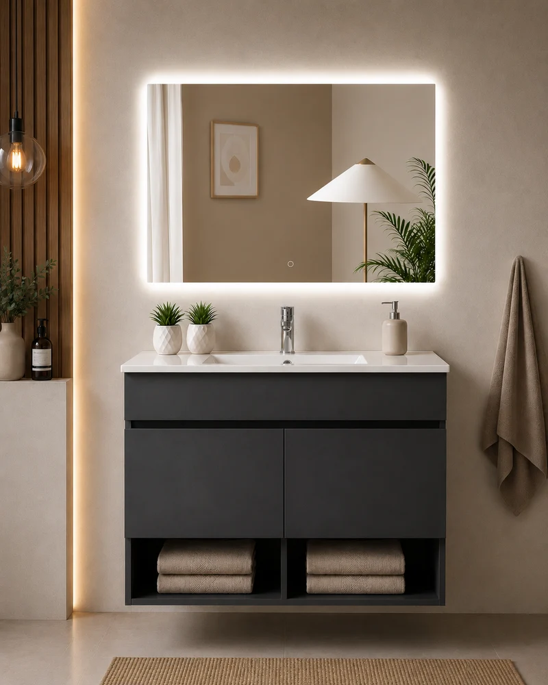 Mueble de baño suspendido Nebari con puertas y lavabo