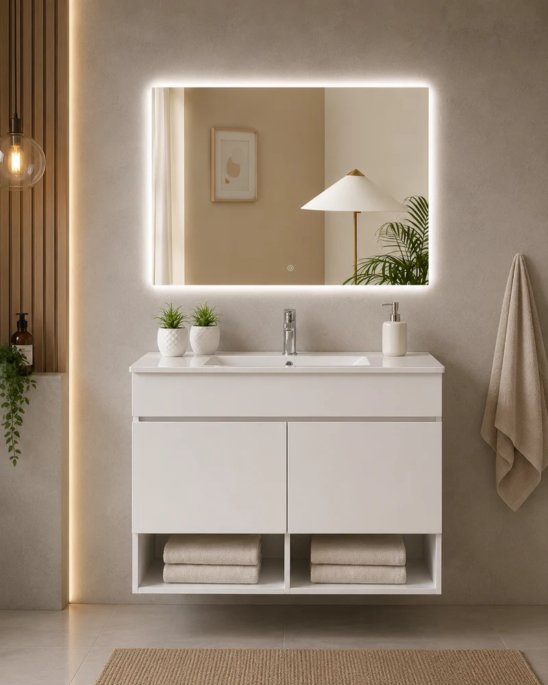 Mueble de baño suspendido Nebari con puertas y lavabo