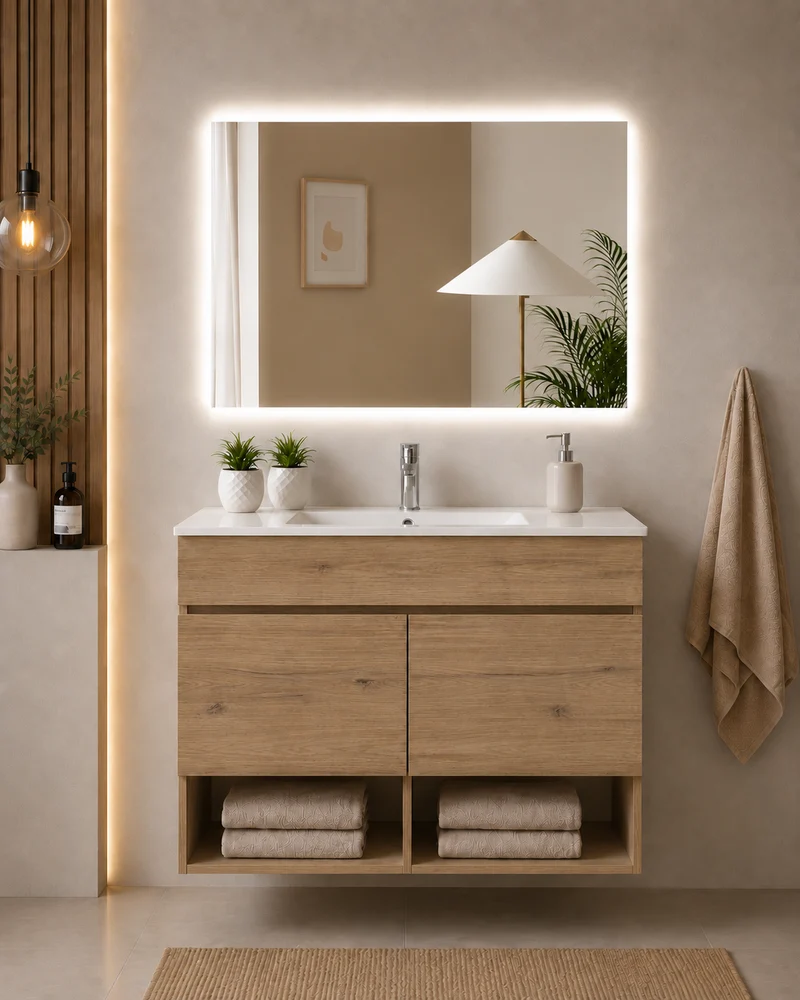 Mueble de baño suspendido Nebari con puertas y lavabo