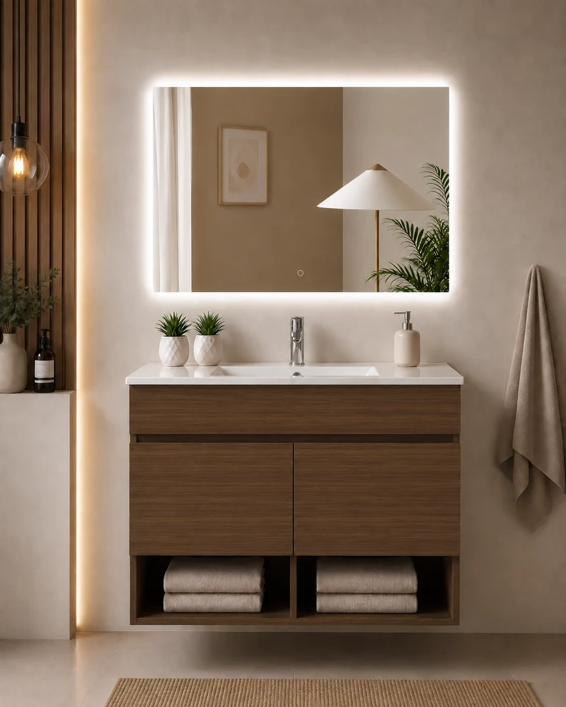 Mueble de baño suspendido Nebari con puertas y lavabo