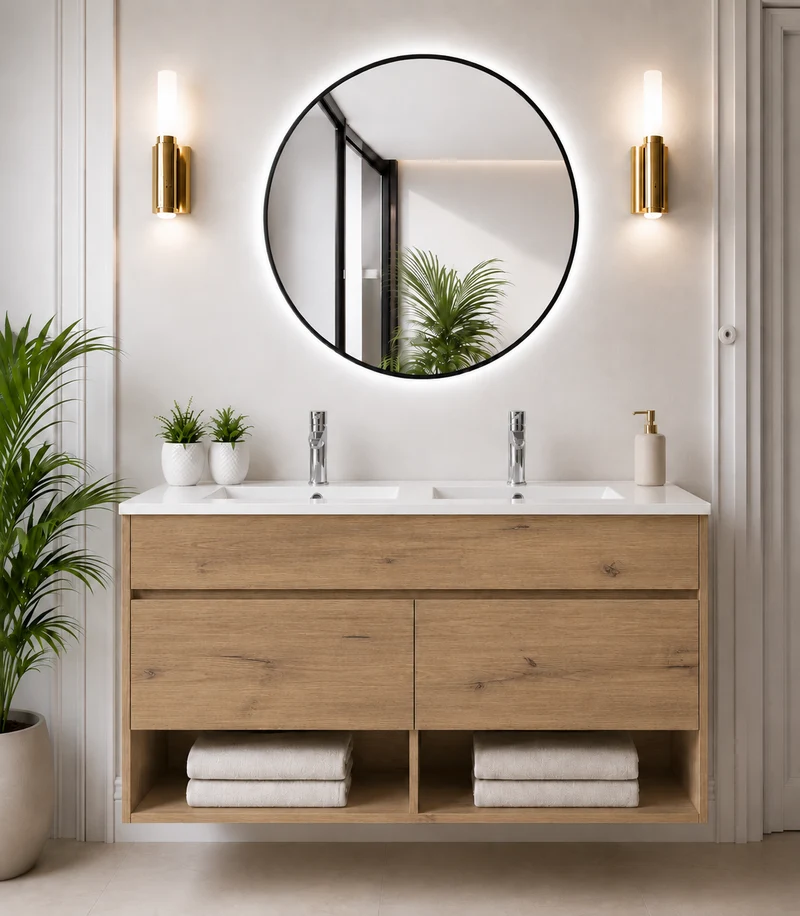 Mueble de baño suspendido Nebari con puertas y lavabo