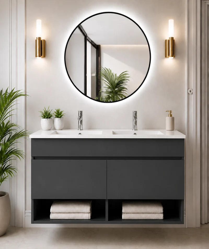 Mueble de baño suspendido Nebari con puertas y lavabo