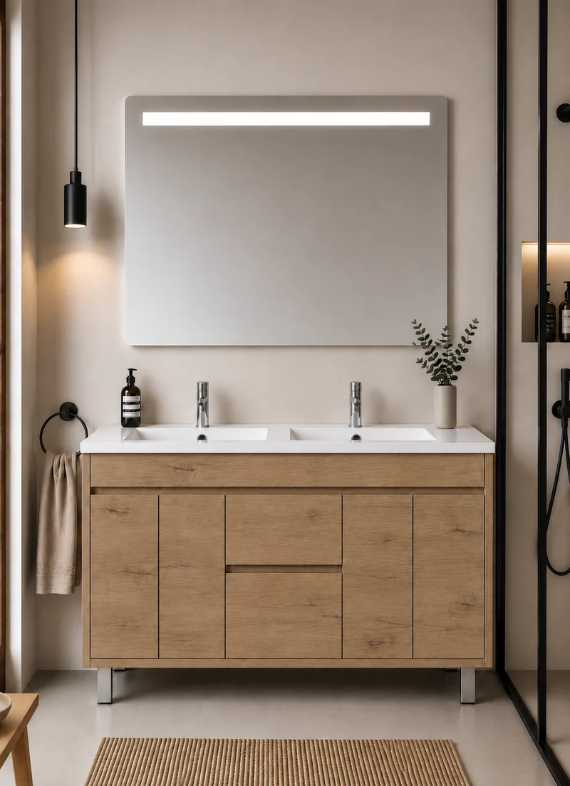 Mueble de baño con patas Isquia, lavabo, puertas y cajones