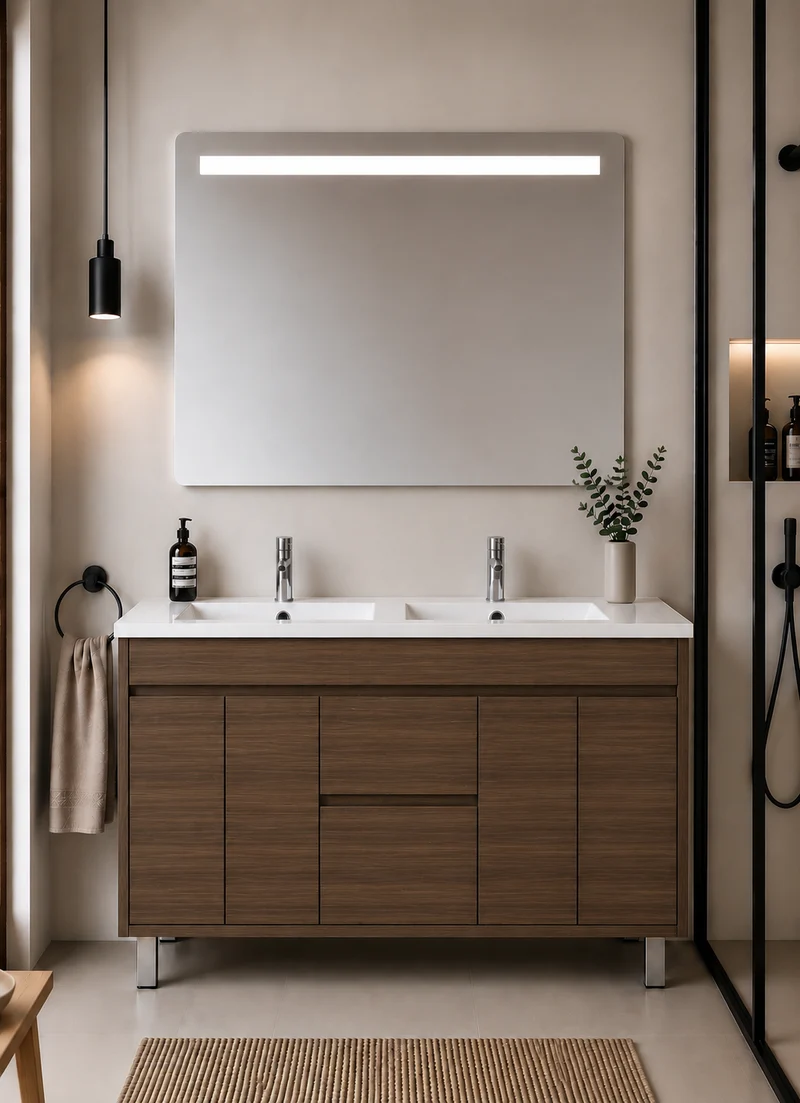Mueble de baño con patas Isquia, lavabo, puertas y cajones