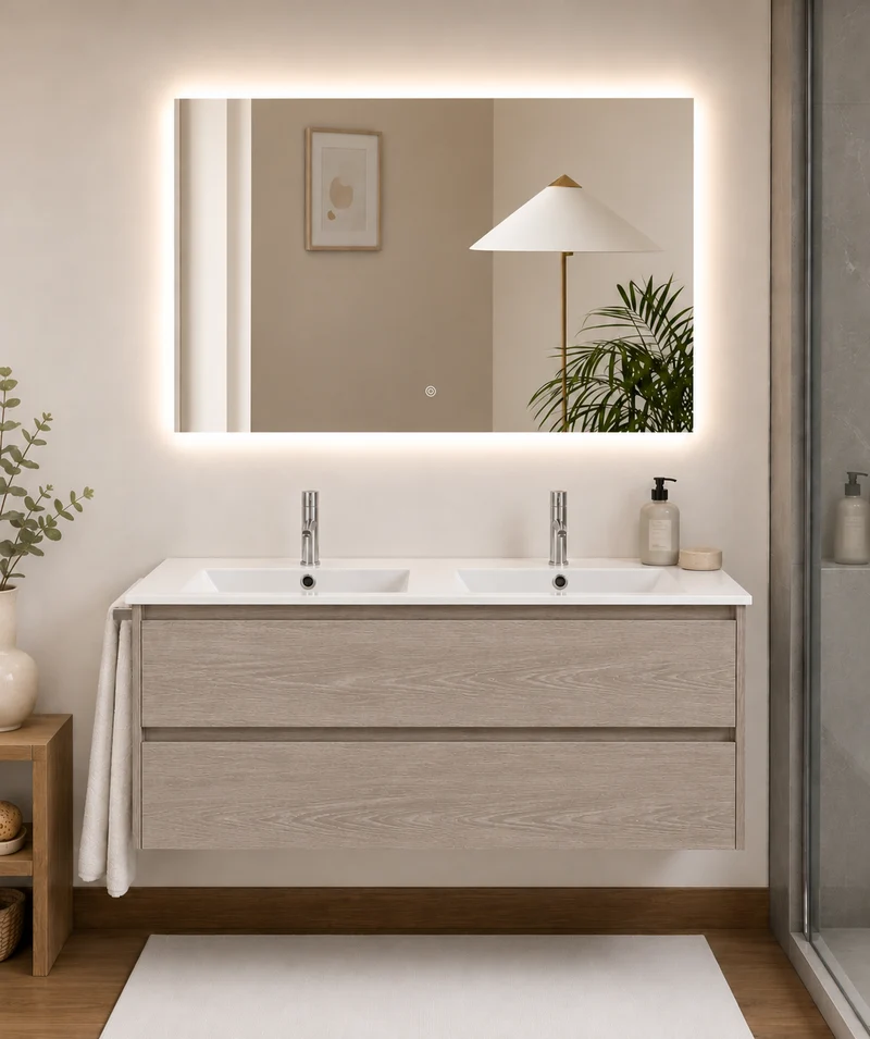 Mueble de baño suspendido Ibiza con lavabo y 2 cajones