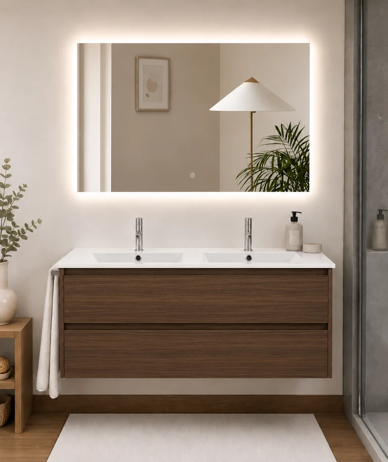 Mueble de baño suspendido Ibiza con lavabo y 2 cajones