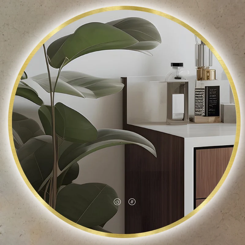 Espejo de baño LED ARES Gold curvo con antivaho