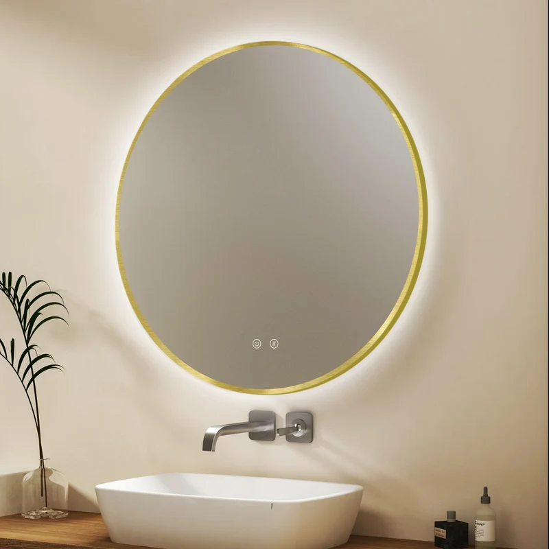 Espejo de baño LED ARES Gold curvo con antivaho