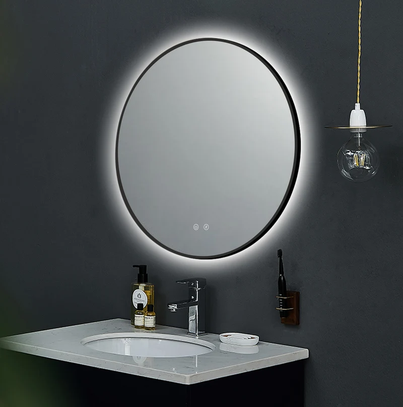 Espejo de baño LED ARES Black curvo con antivaho