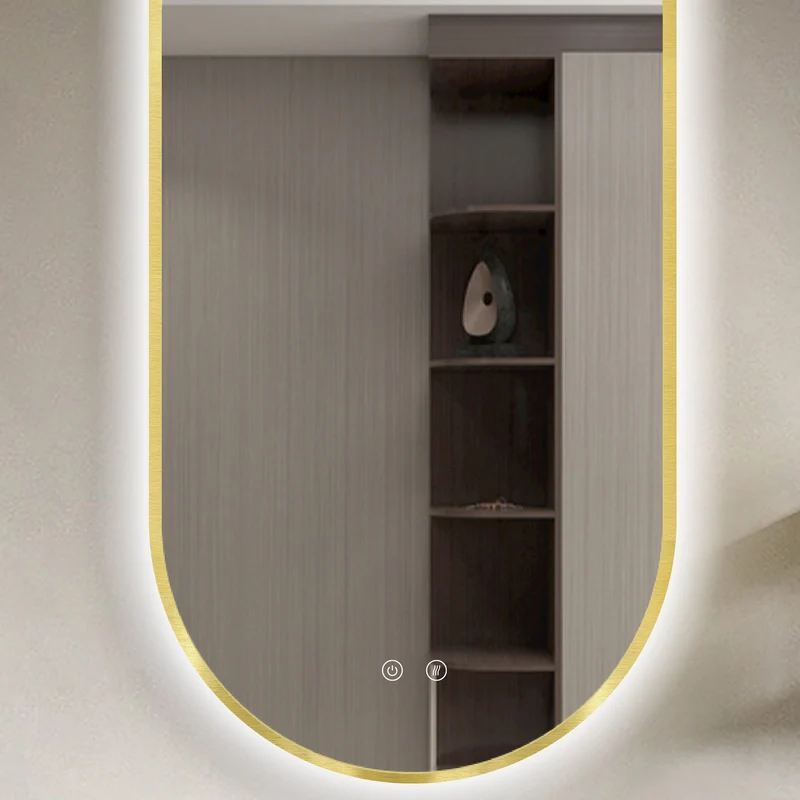 Espejo de baño LED SELENE Gold & Black curvo con antivaho
