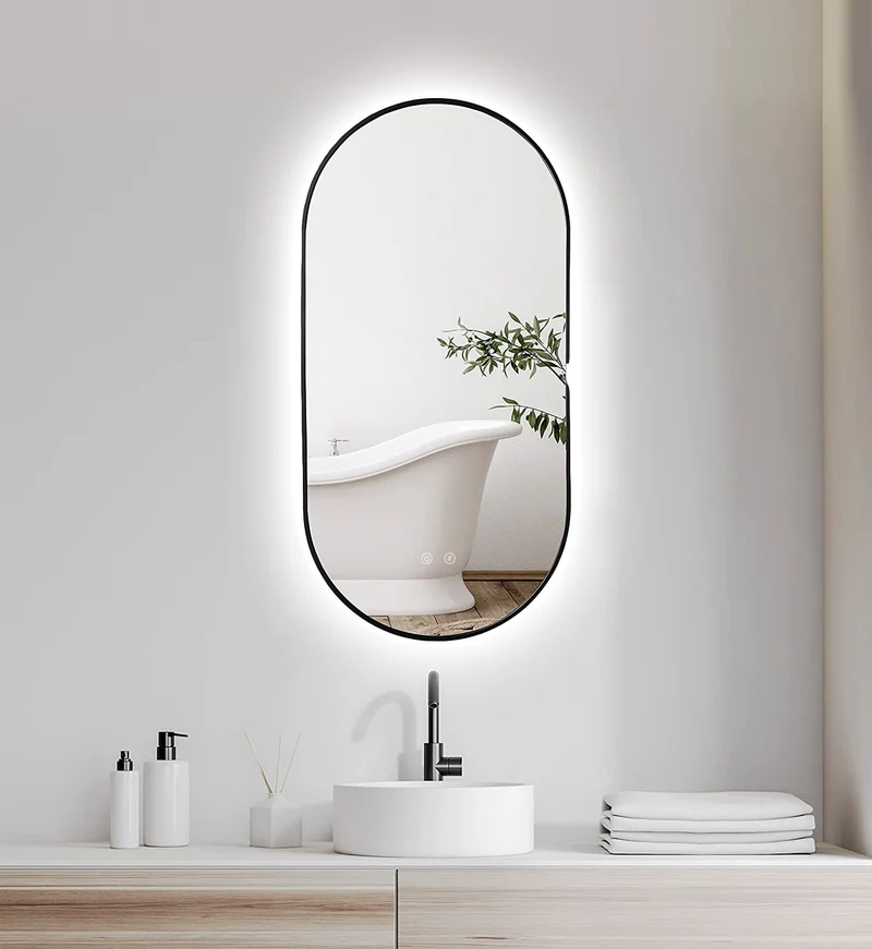 Espejo de baño LED SELENE Gold & Black curvo con antivaho