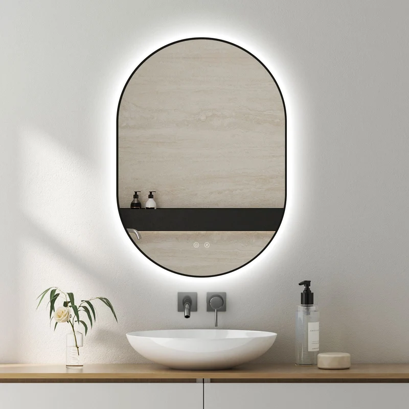 Espejo de baño LED SELENE Gold & Black curvo con antivaho