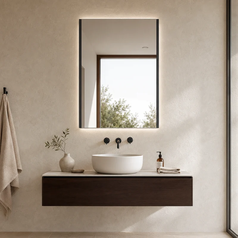Espejo de baño LED MEGAN con marco negro iluminado