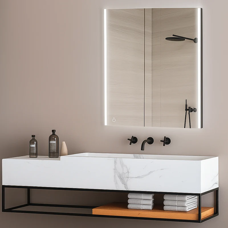Espejo de baño LED MEGAN con marco negro iluminado