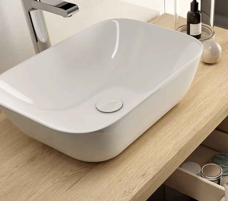 Vasque à poser ovale en céramique blanche - ZEUS - 45cm