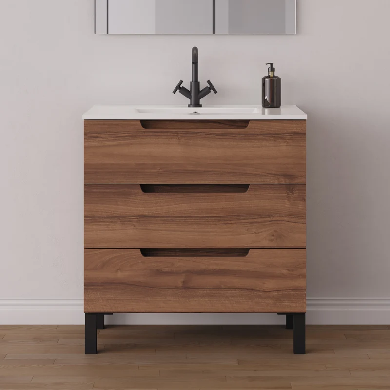 Meuble de salle de bain 80cm simple vasque - 3 tiroirs - RIZA