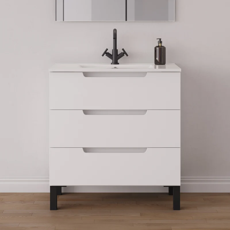 Meuble de salle de bain 80cm simple vasque - 3 tiroirs - RIZA