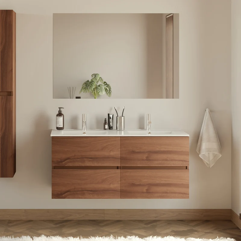 Meuble de salle de bain 140cm double vasque - 4 tiroirs - IDA
