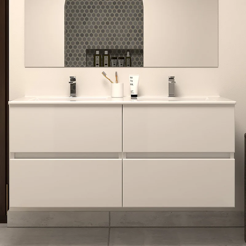 Meuble de salle de bain 140cm double vasque - 4 tiroirs - IDA