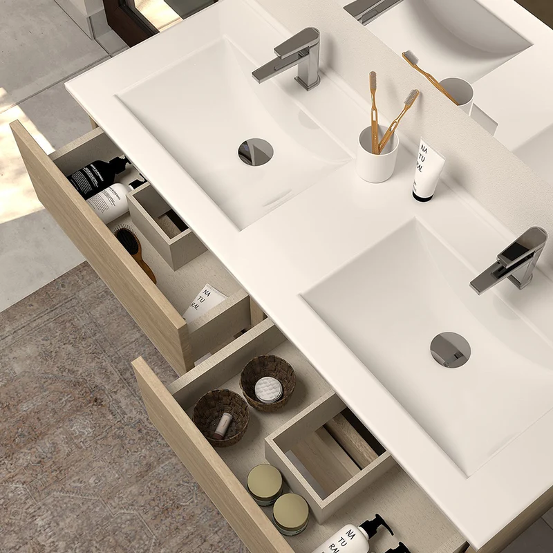 Meuble de salle de bain 140cm double vasque - 4 tiroirs - IDA