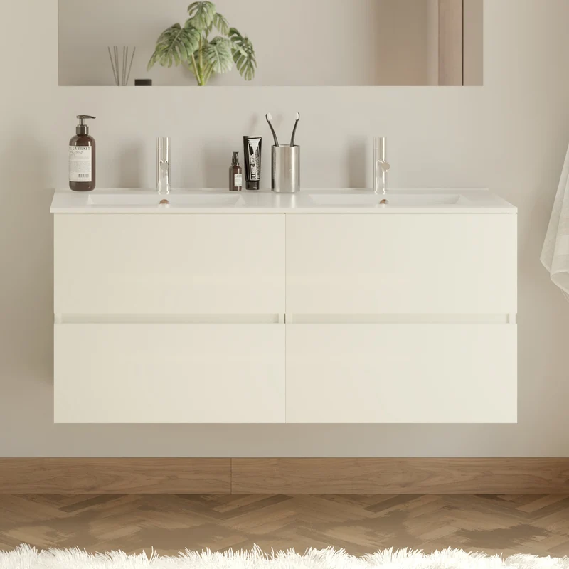 Meuble de salle de bain 140cm double vasque - 4 tiroirs - IDA