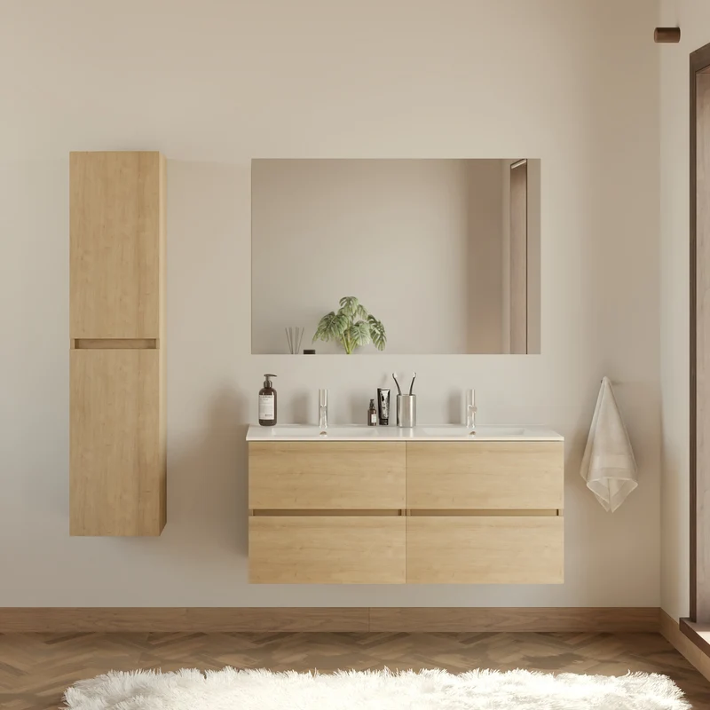 Meuble de salle de bain 140cm double vasque - 4 tiroirs - IDA