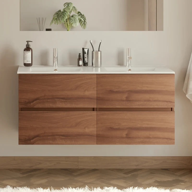Meuble de salle de bain 140cm double vasque - 4 tiroirs - IDA